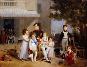 Der Kaiser Napoleon I. auf der Terrasse des Château Saint-Cloud, umgeben von seinen Kindern von Louis Ducis