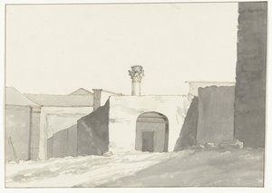 Antike Säule und Gebäude im Hafen von Brindisi von Louis Ducros