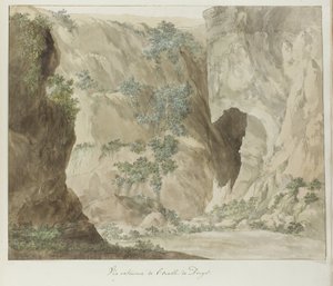 Außenansicht der Höhle Oreille de Denys (Voyage en Italie, en Sicile et à Malte - 1778) von Louis Ducros