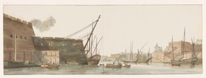 Blick auf die Werft im Hafen der Galeeren in Malta von Louis Ducros