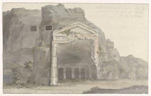 Gräber mit dorischem Giebel in Felsen gehauen in der Umgebung von Syrakus
Reise nach Italien, Sizilien und Malta - 1778 (Serientitel) von Louis Ducros