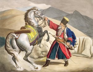 Ein Tatar mit seinem Pferd, graviert von den Thierry-Brüdern, 1825