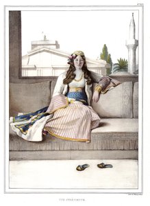 Ein Athener. in „Reise nach Athen und Konstantinopel, oder Sammlung griechischer und osmanischer Porträts, Ansichten und Kostüme, nach der Natur gemalt, lithographiert und koloriert von Louis Dupre (1789-1837), Schüler von David.1825.