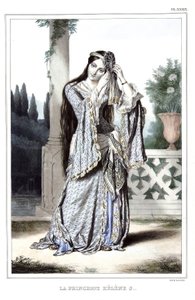 Prinzessin Helene Soutzo. in „Reise nach Athen und Konstantinopel, oder Sammlung griechischer und osmanischer Porträts, Ansichten und Kostüme, nach der Natur gemalt, lithographiert und koloriert von Louis Dupre (1789-1837), Schüler von David.1825. von Louis Dupré