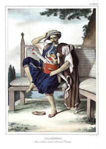 Kalioundji, Militärmatrose, der dem osmanischen Admiralstab angehört. in „Reise nach Athen und Konstantinopel, oder Sammlung griechischer und osmanischer Porträts, Ansichten und Kostüme, nach der Natur gemalt, lithographiert und koloriert von Louis Dupre ( von Louis Dupré