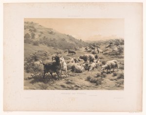 Hirtin mit Ziegen und Schafen in den Pyrenäen von Louis Emmanuel Soulange Teissier