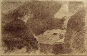 Mary und Emma Eysen unter einer Tischlampe von Louis Eysen