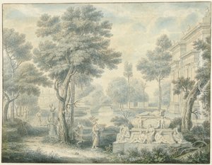 Arkadische Landschaft mit einem Grabmal