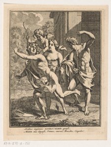 Ein junger Mann flieht vor Bacchus, Venus und Amor