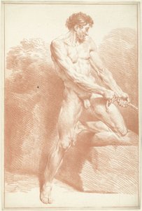 Männlicher Akt, stehend, an einem Seil ziehend von Louis Fabritius Dubourg