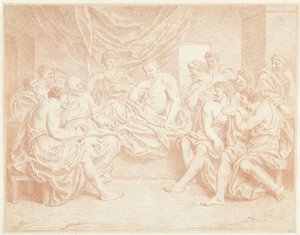 Alter Mann im Bett, umgeben von Personen von Louis Fabritius Dubourg