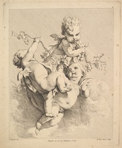 Drei Cupidos spielen mit Weinreben von Louis Felix de la Rue