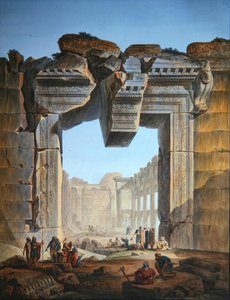 Haupttor eines Tempels südlich des Sonnentempels in Baalbek, ca. 1800 von Louis Francois (after) Cassas