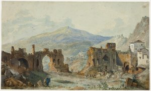 Das antike Theater von Taormina mit Blick auf den Ätna, Studie für Saint Non