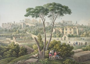 Ansicht des Palatin-Hügels in Rom, mit den Ruinen des Palastes der Cäsaren im Hintergrund