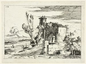 Landschaft mit altem Tor von Louis Gabriel Moreau