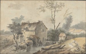 Mühle mit Brücke und Figuren