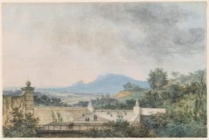 Panoramablick über einen terrassierten Park von Louis Gabriel Moreau the Elder