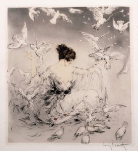 Mädchen mit Tauben von Louis Icart