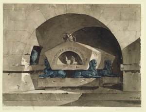 Grabmal im ägyptischen Stil mit Sphinxen und einer Eule von Louis Jean Desprez