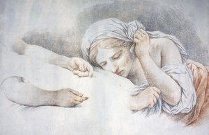 Ein junges Mädchen ruht ihren Kopf auf dem Schoß eines anderen Mädchens von Louis Jean François Lagrenée