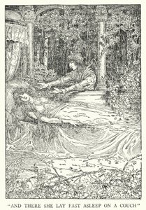 "Und dort lag sie fest schlafend auf einer Couch" von Louis John Rhead