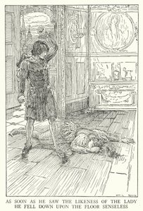 Sobald er das Abbild der Dame sah, fiel er bewusstlos zu Boden von Louis John Rhead