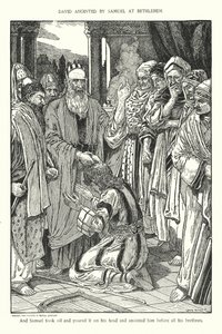 David wird von Samuel in Bethlehem gesalbt (Lithografie) von Louis John Rhead