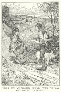 "Hört zu! Mein würdiger Freund, Ihr Schwein könnte Ihnen Ärger bereiten" (Lithografie) von Louis John Rhead