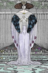 Darstellung der Dame vom See (Nimue, Viviane) Illustration von Louis Rhead (1858-1926) für „König Arthur und seine Ritter“ von Louis John Rhead