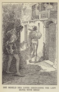 Sie sah ihren Liebhaber, wie er der Dame Silvia ein Ständchen brachte von Louis John Rhead