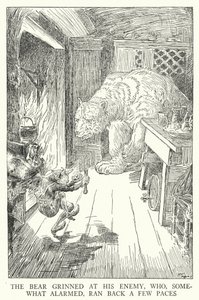 Der Bär grinste seinen Feind an, der etwas erschrocken ein paar Schritte zurückwich (Lithografie) von Louis John Rhead