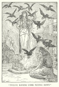 "Zwölf Raben kamen herabgeflogen" (Lithografie) von Louis John Rhead