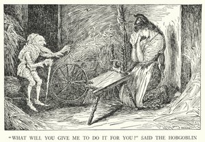 "Was gibst du mir, wenn ich es für dich tue?" sagte der Kobold (Lithografie) von Louis John Rhead