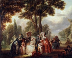 Versammlung in einem Park. Gesellschaftliches Treffen von Adligen in einem Garten von Louis Joseph  Watteau