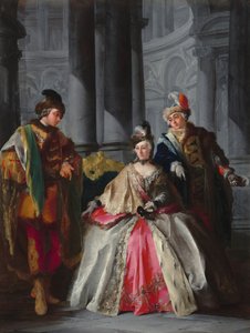 Drei Figuren in Maskeradekleidung, um 1740er