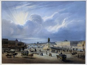 Gesamtansicht des Louvre und der Statue von Heinrich IV - in „Paris en 1837“ von Arnout