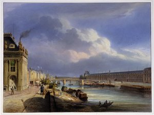 Pont du Carrousel und die große Galerie des Louvre - in „Paris en 1837“ von Louis Jules Arnout