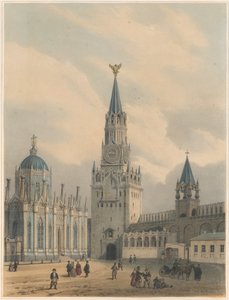 Der Spasskaja-Turm Erlösertor und die St.-Katharinen-Kirche des Himmelfahrtsklosters im Moskauer Kreml von Louis Jules Arnout