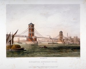 Ansicht der Hungerford-Brücke von Osten, London von Louis Julien Jacottet