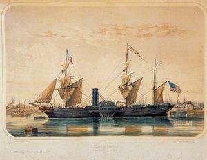 Dampfer „Franklin“ im Florida-Becken in Le Havre. Zeichnung von Louis Lebreton