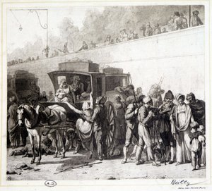 Die Ankunft einer Postkutsche, Heliogravur von Léon Marotte nach dem Gemälde von Boilly (1803) von Louis Leopold (after) Boilly
