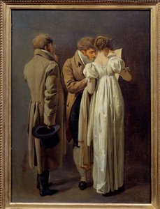 Liebhaber von Drucken Junge Leute in der Mode des Ersten Kaiserreichs betrachten einen Druck. Gemälde von Louis Leopold Boilly (1761-1845) 1810 von Louis Leopold Boilly