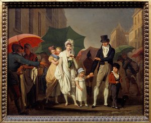 Die Bourgeoisie schützt sich vor dem Regen in der Pariser Premier Empire Mode von Louis Leopold Boilly
