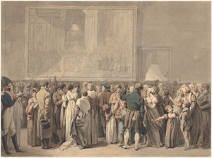 Das Publikum im Salon des Louvre, das das Gemälde des „Sacre“ betrachtet von Louis Leopold Boilly