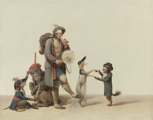 Ein Tiertrainer mit tanzenden Hunden, einem Bären und einem Affen von Louis Leopold Boilly