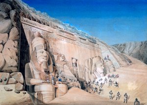 Ausgrabung des Großen Tempels von Ramses II, Abu Simbel, 1819 von Louis M. A. Linant de Bellefonds,