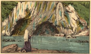 Die Erscheinung der Jungfrau Maria in Lourdes - Die Jungfrau erscheint Bernadette Soubirous (1844-1879) in Lourdes im Jahr 1858 - - Gravur aus Religiöse Lehre durch die Augen. Wunderbares Album von Louis Maitrejean und Georget Ramond - Frankreich 1910