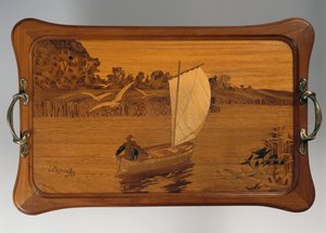 Tablett mit Seeszene, von Louis Majorelle, Holz, Frankreich, 20. Jahrhundert von Louis Majorelle