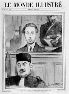 Urteilszene. Eugene Cottin, der Angreifer von Georges Benjamin Clemenceau, erschien vor dem 3. Kriegsrat (Skizze des Publikums von Louis Malteste) - in Le Monde Illustré vom 15.02.1919 von Louis Malteste
